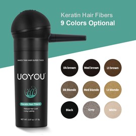 UOYOU BLACK Hair Fibres for Thinning Hair 27.5g Bottle with Applicator | Undetectable & Natural Keratin Hair Fibers Concealer for Hair Loss for Men and Women | Hair Building Fibres Powder [BLACK]