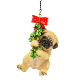 Gift Shop Fancy Dog Figurine, Pug, Santa Hanging Width 2.5 x Depth 2.0 x Height 4.7 inches (6.3 x 5 x 12 cm), Christmas Gift, Object (Genuine, Pug, Brown) xn-10c