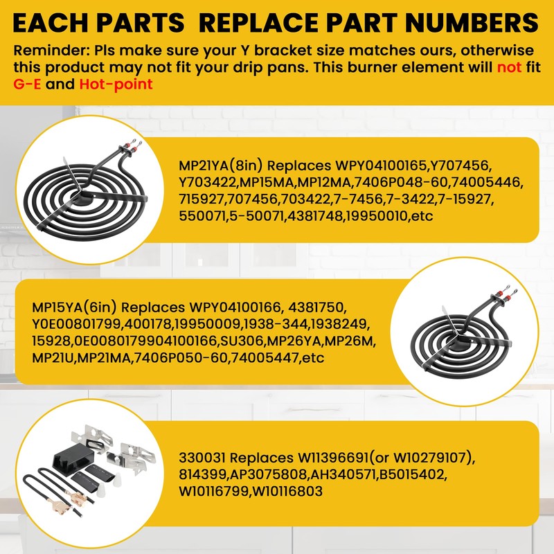 MP22YA Electric Range Burner Element Unit Set（2 pcs MP21YA 8"