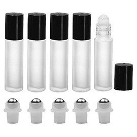 Perfume Studio® Set of White Frosted Glass Roll On Bottles with Black Caps and Interchangeable Metal/Plastic Balls