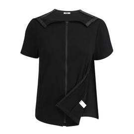 Deyeek Mastectomy Shirts with Drain Pockets Post Shoulder Surgery Tops for Women Chemo Port Short Sleeve with Zippers