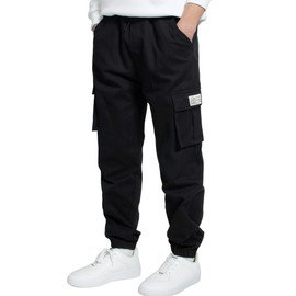 TLAENSON Boys Cargo Joggers Pants Casual Jogging Trousers Bottom for Kids Black Size 175/14-16 Years