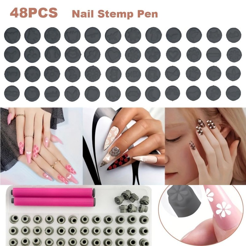 AOUWEY 48 Pcs Nail Stamp Pen Set