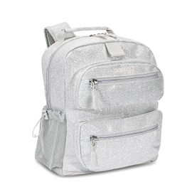 Bentgo Kids Glitter Backpack - Lightweight 14” Backpack for School, Travel & Daycare, Ideal for Ages 4+, Durable & Water-Resistant, Roomy Interior, & Loop for Lunch Bag (Glitter Edition - Silver)