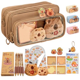 Estuche de papelera de gran capacidad con 4 compartimentos,estuche de lpices extrable,estuche de lpices de lona, caja de almacenamiento de papelera...