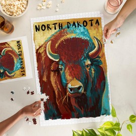 Lantern Press 1000 Piece Jigsaw Puzzle, North Dakota, Bison, Vivid