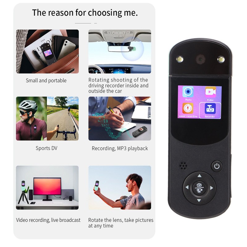 Handheld DV Camera Micro Action Video Recorder Multifunctional Clip On