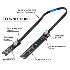 xiwai NGFF M-Key NVME Male to Female Extension Cable 40cm with SFF-8654 Connector for Mainboard SSD 2280/22110