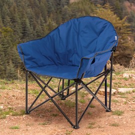Tangkula Oversized Camping Chair, Outdoor Padded Folding Chair with Cup Holder, Moon Round Saucer Club Chair, Outside Foldable Camp Chair with Carry Bag for Picnic, Fishing, Hiking, Beach (1, Blue)