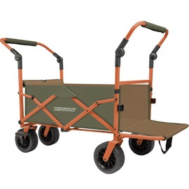 Whitsunday Collapsible Folding Beach Wagon Cart, Foldable Double Push Bar Wagon with Tailgate, 360° Rotating Wheels Heavy Duty Utility Camping Grocery Wagon with Wheels and Brakes Garden Sport Green