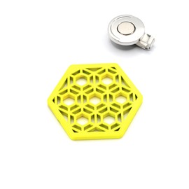Golf Marker [Metal Marker for Luck] Product Name: #GOOD LUCK Tortoise Shell (Kikkou) # Focus #Ideal Gift #Brighten Around Your Face #Stainless Steel 1.6 inches (40 mm) #Fluorescent Yellow # Attached