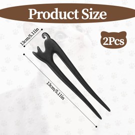 JJUNW 2Pcs French Hair Pins, French Hair Pins Women Handmade Carved U Shape Wooden Cat Hair Sticks, Sandalwood 2-Prong Vintage Wood Hair Pins for Buns Women Girls Hairstyle Accessories(Brown, Black)