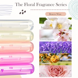 Geiserailie 5 Pack Braces Wax for Teeth Dental Wax with Wax Applicator Scraper New Flavored Orthodontic Wax for Braces Wearer, Oral Appliances, Aligners Patients (5 Floral Flavors)