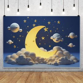 YongFoto Moon Stars Clouds Backdrop 5x3ft Twinkle Twinkle Little Star Blue Starry Sky Photography Background Girl Boy Birthday Baby Shower Cradle Party Banner Newborn Baby Portrait Photoshoot Props