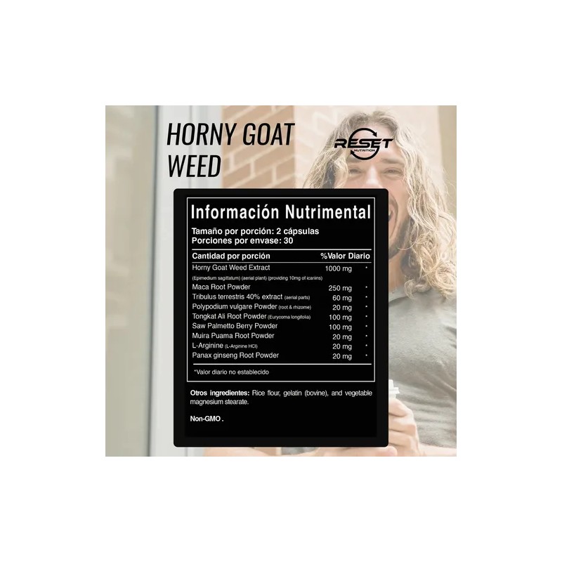 Reset Nutrition Horny Goat Energía Potencia Masculina 60cáps Sabor Sin