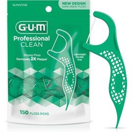 GUM Professional Clean Flossers Picks, Extra Strong Floss Proven to Remove More Plaque, Fresh Mint Flavour, Green, 150 flossers (1 Bag)