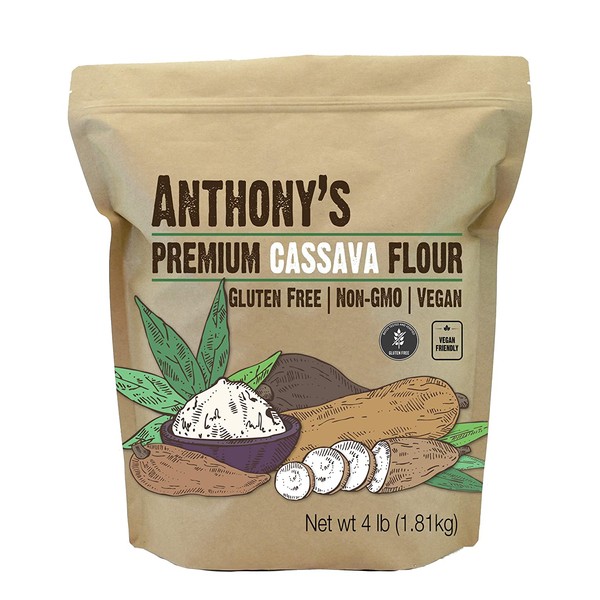 Anthony's Cassava Flour, 4 lb, Batch Tested Gluten Free, Non GMO, Vegan