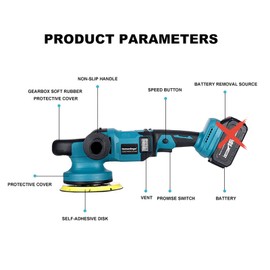 Brushless Cordless Car Polisher Kit Compatible with Makita 18V Battery- 6 Inch Orbital Buffer, 6-Speed Adjustable,Portable Waxing & Detailing Machine for Cars-Tool Only