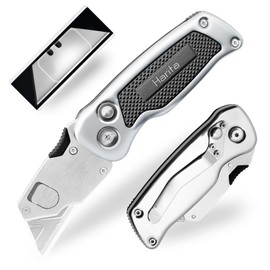 Harita Box Cutter Utility Knife with Quick Change Blades, Stainless Steel Body, Back-lock Mechanism, Portable Cutter Knife with Clip, Heavy Duty Razor Knife with 5-piece Extra Blades (Black)