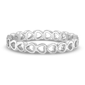 925 Sterling Silver Size 2 Lovely Stacked Open Heart Ring Bands for Newborns & Toddlers - Fashionable Hearts Ring Band for Little Girls - Small Elegant Round Jewelries for Children's Daily Accessory
