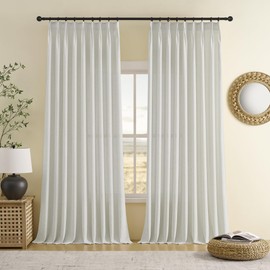 KangBang Faux Linen Pinch Pleated Curtains 120 Inches, Extra Long Light Filtering Semi Sheer Drapes for Living Room Patio Door, Soft Grey Curtain Panels with Hooks(1Panel,52 "Wx120 L)