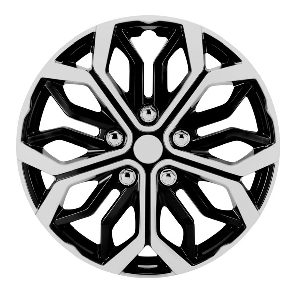 QUALITYFIND Universal Hubcaps - Black & Silver Wheel Covers for Cars - Set of 4 - Fits Toyota, Honda, Volkswagen, Chevy, Mazda, Dodge, Ford - 15" - Universal Fit, Design (15inch)