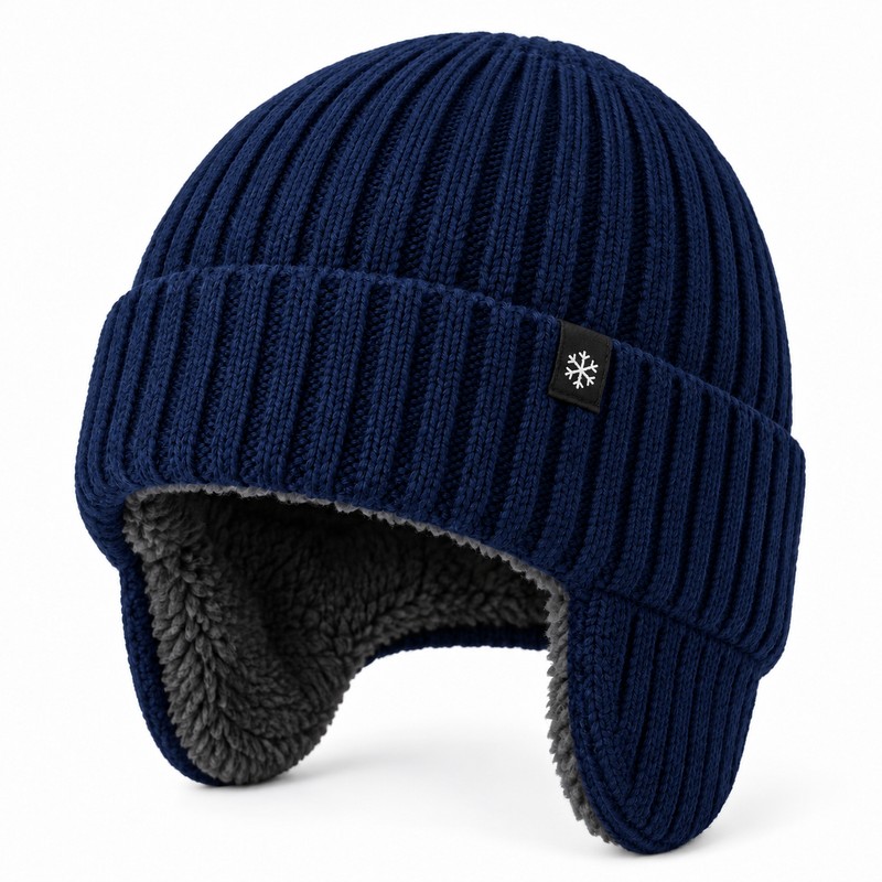 Winter Knit Hat with Ear Flaps for Men and Women