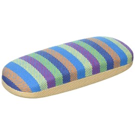 Megan 2465-04 Glasses Case, Metal Hard Case (Spring Type), Stripe, Blue/Beige
