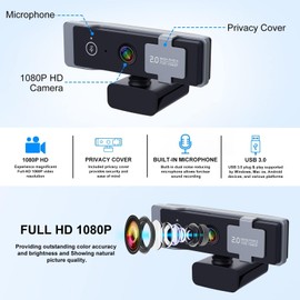 Paobas 1080P Webcam - Privacy Cover and Tripod, Dual Noise-Cancelling Microphones, Autofocus - 90° View USB Webcam for Calls, Conferences, Zoom, Skype - Plug & Play for Laptop and Desktop (C920)