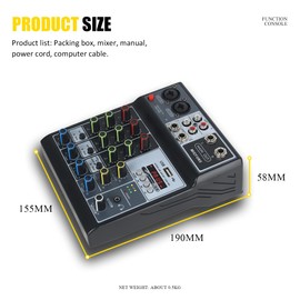 Mini audio DJ mixer Sound Board Console System,4 Channel 48V Phantom Power with Bluetooth USB MP3 Stereo live DJ Studio Streaming for professional recording party KTV stage