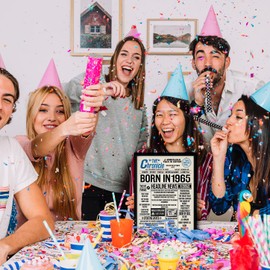 Stuff4 60th Birthday Poster Framed - Born In 1965 Newspaper - Happy 60th Birthday Gifts for Men Women Vintage Retro Back In 1965, 8x10 Inch Sixty Sixtieth Bday Party Decor Decoration