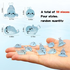 FLOMO—YDQ 100Pcs Glow in The Dark Mini Seal Figurines, Cute Luminous Resin Sea Animal Decorations for DIY Crafts, Fairy Garden, Aquarium, and Home Decoration