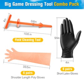 Tellingyou Field Cleaning Tool with Field Dressing Gloves, Big Game Dressing Tool Combo Pack, Deer Processing 6 Pack Long and Short Gut Gloves for Deer Gutting, Deer Cleaning Kit Hunting Accessories
