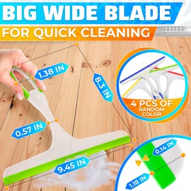 4Pcs 9.5” Hand Squeegee for Shower Glass - Durable Plastic Grip, Random Colors, Flexible Silicone Blade, Easy Hanging Hook, Lightweight Ergonomic Shower Squeegee for Glass Doors, Windows, and Tiles