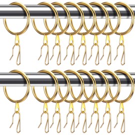 Hotop 60 Pieces 1.65 Inch Metal Drapery Curtain Rings Curtain Hanging Rings and 60 Pieces Metal Drapery Pin Hooks for Drapes Window Door Shower (Gold)