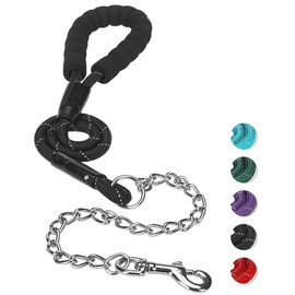 MIHACHI Anti Chew Dog Lead - Heavy Duty Rope Dog Leash with No Bite Chain and Soft Padded Handle, No Tangle Strong Leash with Reflective Threads