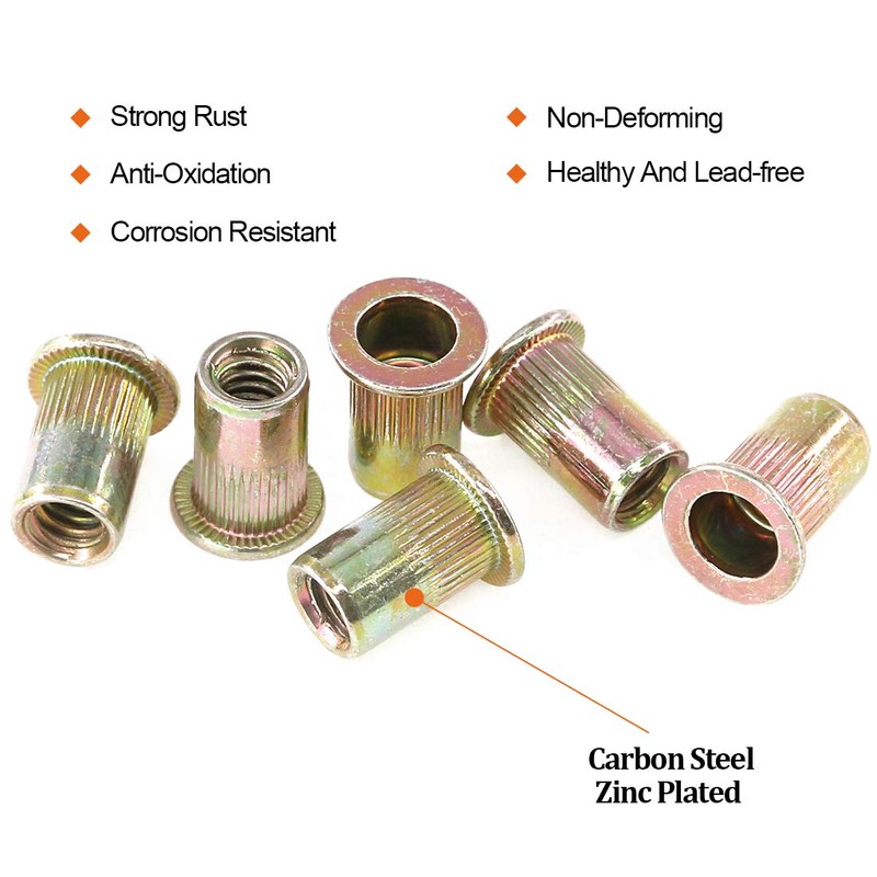 Rustark 100-Pcs 1/4"-20UNC Mixed Zinc Plated Carbon Steel Rivet Nuts