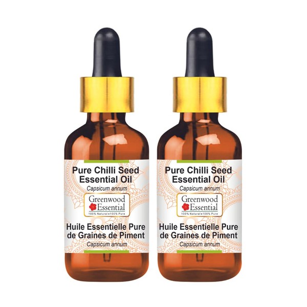 Greenwood Essential Pure Chilli Seed Essential Oil (Capsicum annum) with Glass Dropper Natural Therapeutic Quality Steam Distilled (Pack of Two) 100 ml x 2 (6.76 oz)