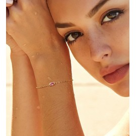 WATEFOER Birthstone Bracelets Gold for Women Dainty Adjustable Chain Bracelet Non Tarnish 18k Gold Plated Birthstone Pendant Bracelet Fashion Gold Jewellery Gifts, One size, Copper, Cubic Zirconia