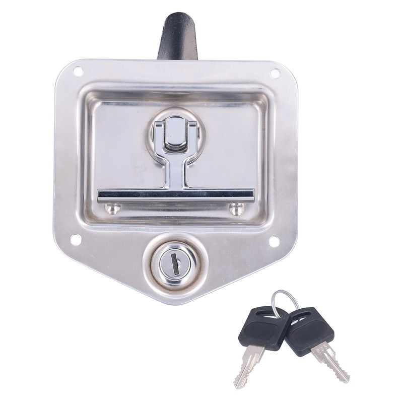 Trailer Door Latch T Handle with 2‑Key Stainless Steel Chrome