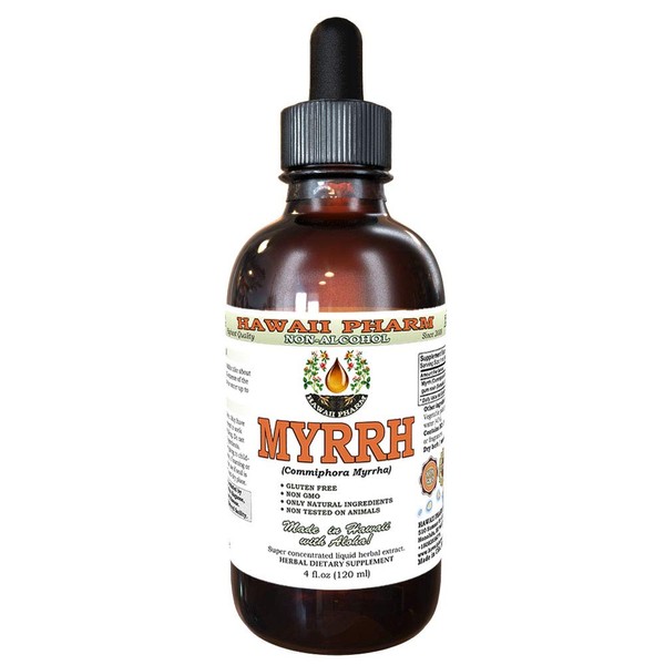 Myrrh Alcohol-Free Liquid Extract, Organic Myrrh (Commiphora myrrha) Gum Resin Glycerite Natural Herbal Supplement, Hawaii Pharm, USA 4 fl.oz