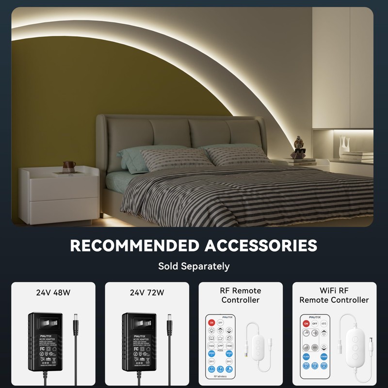 PAUTIX 5mm COB LED Strip Light 16.4ft/5m 4000K Natural White