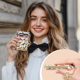 GIANCOMICS Slim Wallet Credit Card Holder Women, Bird Rfid Blocking Small Card Case, Keychain Thin Pocket Curved Zipper Wallet, Travel Card Holder PU Leather ID Window, Ladies Female Gifts