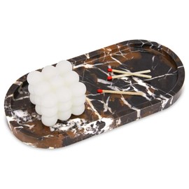 Oval Marble Bathroom Vanity Tray, Natural Luxury Marble Home Kitchen Bathroom Table Tray, Stone Decorative Countertop Tray for Coffee Perfume Jewelry (Rosso Lepanto, 12" x 6" x 0.8")