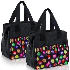 Paterr 2 Pcs Black Bingo Dauber Bag with 6 Pockets Large Capacity Bingo Tote Bag with Zipper and Handle Bingo Bag Travel Carrying Case Makeup Bag for Bingo Game Lover Gift