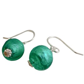 Murano Glas Grün blau runde Sterling Silber Ohrringe - Geburtstagsgeschenk - Weihnachtsgeschenk - Handgefertigte Geschenkideen für Frauen