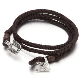 COOLSTEELANDBEYOND Mens Women Multi-Strand Brown Cotton Rope Wrap Bracelet Wristband with Arrow Hook Closure