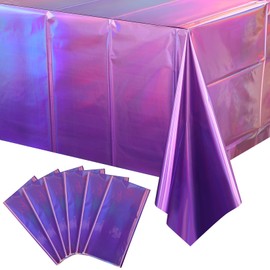 6 Pack Ombre Iridescent Pink and Purple Plastic Tablecloths, Shiny Disposable Laser Rectangle Table Covers Holographic Foil Tablecloth Iridescent Party Decoration Birthday Bridal Wedding, 54x108 Inch
