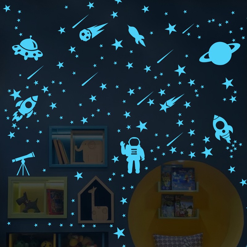 184pcs Glow in The Dark Stickers Space Ship Theme Self