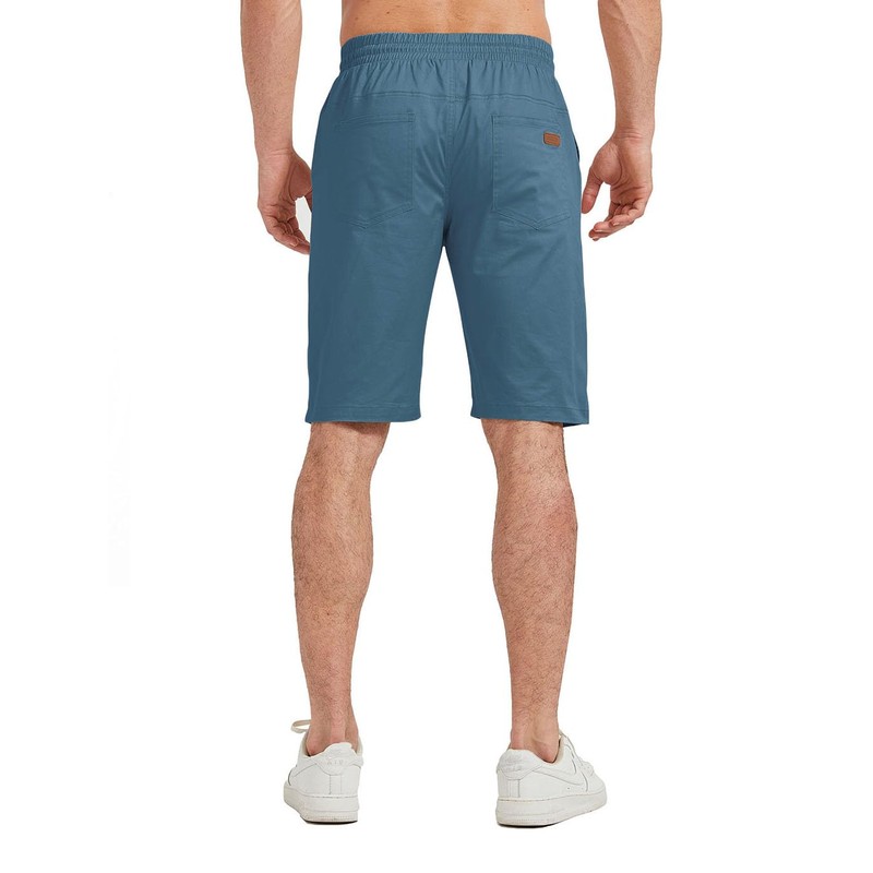 Ougelebo Men's Cotton Elasticated Waist Shorts with Drawstring, peacock blue